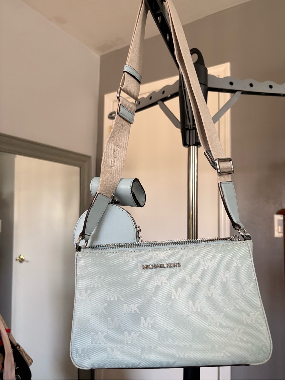 Michael Kors Light Blue MK Logo Crossbody Bag